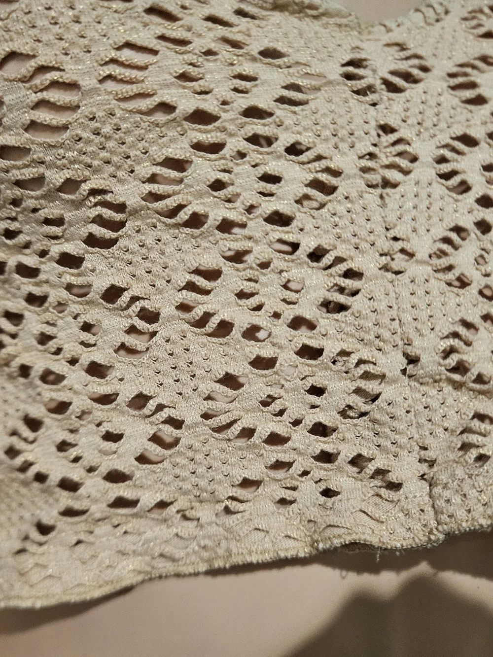 FP Beach Reversible Crochet Knit Long Sleeve Crop Top Beige Size S